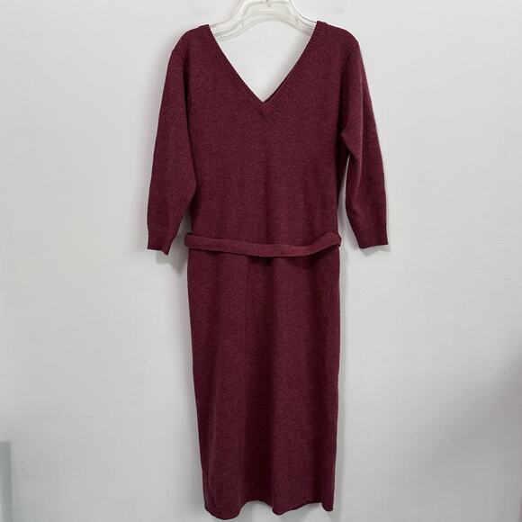 Woodward Lothrop Sweater Dress M Lambswool Double V Belted Knit Vintage Berry - Picture 8 of 8